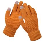 Tomorrow Winter Touchscreen Magic Gloves - Unisex Warm Stretch Knitted Wool Mittens with Touch Screen Capability, Woolen Comfort Full-Fingered Protection - Stylish Solid Knit, Double Layered (Orange)