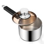 Onader 14cm Saucepan, Tri-Ply Stainless Steel Sauce Pan with Glass Lid, Small Milk Cooking Pan with Pouring Spout, Induction Ready & Heavy Duty, Mirror Finished & Easy Clean - 1 L