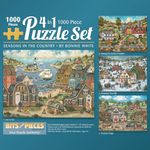 Bits and Pieces - Multipack of Four (4) 1000 Piece Jigsaw Puzzles for Adults - Each Puzzle Measures 51 cm x 69 cm - 1000 pc Seasons in The Country Jigsaws by Artist Bonnie White