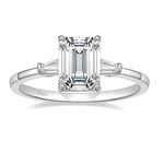 EAMTI 3CT 925 Sterling Silver Engagement Rings 3-Stone Emerald Cut Cubic Zirconia CZ Wedding Promise Rings for Her Wedding Bands for Women Size 7