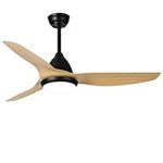 GLITI Ceiling Fan with Lighting and Remote Control, Lamp with Fan Flat 52 Inches AC, Quiet 3 Blades Ceiling Fan with Lights Led 24W for Bedroom Living Room (Wood Grain)