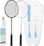 MBFISH Badminton Racket Set with 2 Carbon Fiber Racquets, 3 Shuttlecocks, 2 Racket Grip Tapes and 2 Badminton Bag - Perfect for Outdoor Games and Gym 5U (Black+White)