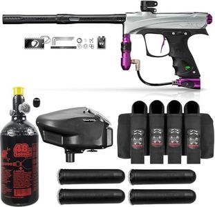 Maddog DYE CZR+ .68 Cal Full Auto Electronic Paintball Gun Marker Advanced Starter Package | HPA Tank, Empire Halo Too Loader, Neck Protector, Pro Harness & Paintball Pods - Grey/Purple Dust