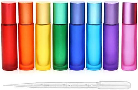 8Pcs 10ml(1/3oz) High-grade Colorful Frosted Roll on Bottles Thick Glass Massage Roller Bottles Tube Vials Containers for Essential Oils, Aromatherapy, Perfumes and Lip Balms+ 1pc 3ml Dropper, Multi,