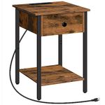 HOOBRO Nightstand, Side Table with Charging Station and USB Ports, End Table with Drawer and Storage Shelf, Bedside Table for Small Spaces and Living Room, Bedroom, Rustic Brown BF40UBZ01