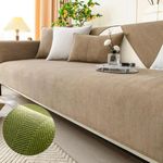 Funny Fuzzy Herringbone Chenille Fabric Furniture Protector Couch Cover, Funnyfuzzy Sofa Cover, Simple Striped Chenille Anti-Scratch Sectional Couch Cover (Coffee,Seat Cover--110*210cm/43*83in)