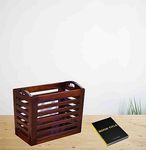 RAJ HANDICRAFT Solid Wood Magazine Holder | Wooden Tokri