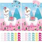 ASTARON 2 Sets Pin The Tail on The Llama Party Game Llama Birthday Party Supplies Decoration for Kids Girls 2 Large Posters 21"x 28" with 48pcs Tail Stickers Fiesta Party Games Wall Home Decor