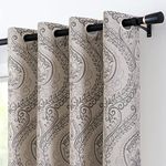 Vangao Damask Curtains Grey Curtains 84 Inch Length 2 Panels Set Paisley Medallion Print for Bedroom Living Room Darkening Drapes Vintage Linen Textured Window Treatment Grey on Beige