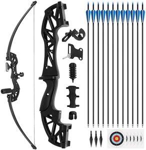 NorthSpoor 40lb Archery Recurve Bows Set,Takedown Hunting Recurve Bow Metal Grip Black Longbow with 12 Arrows（Right Hand）