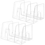 Lunmore Clear Desktop Book Organizer, Creative Book Stand, Divider Bookshelf for Home School and Office, Non-Acrylic Stand Bookshelves (3 Sections), Transparent, Pack of 2