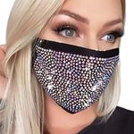 Foyte Sparkly Rhinestone Face Mask Bling Glitter Face Cover Ball Party Masquerade Crystal Mouth Cover for Women and Girls (Black)