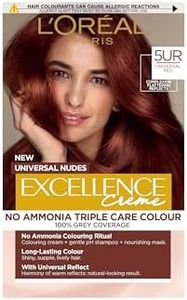 L’Oréal Excellence Permanent Hair Dye Colouring Cream, 100% Grey Coverage, With Pro-Keratin, Ammonia-Free, Universal Nudes, 5UR Red