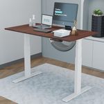 JIN OFFICE Engineered Wood Electric Height Adjustable Desk | Dual Motor 3-Stage Sit Stand Desk | 125Kg Wt. Cap With 3 Memory Presets (White Frame | Brown Table Top | 1200 By 750 Mm)