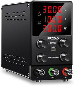RUZIZAO Fuente de Alimentación Regulable 30V 10A DC Fuentes de Alimentación de Laboratorio Fuente de Alimentacion de Banco Ajustable Pantalla LED de 4 Dígitos (Negro 30V 10A)