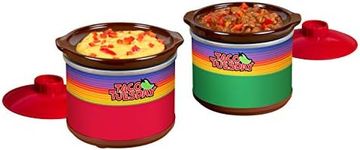 Nostalgia Taco Tuesday Two Mini Fiesta Dippers, 0.65 Qt. Capacity, Includes Lid, Perfect For Queso, Chili, Beans, Chicken, Beef, Red/Green