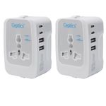 Ceptics Travel Adapter India to Europe, USA, UK, Australia, Africa, Chile, Italy, UAE & World Travel Plug Adapter, Safe Compact & Powerful USB Adapter (Universal Travel Adapter with Type C, 2-Pack)