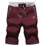 JustSun Mens Shorts Casual Classic Fit Drawstring Summer Cotton Beach Shorts with Elastic Waist and Pockets Dark Wine Red L