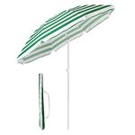 Sekey® 1.6m Beach Umbrella with Cover, Portable Tilting Garden Parasol Umbrella, Sun Parasol for Beach/Pool/Patio, Round Sunscreen UV20+ Green and White