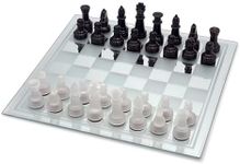 Avant-Garde Black Frosted Glass Chess Set with Mirror Board