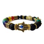 Shubhanjali Onyx 7 Chakra Lava Hamsa Bracelet Crystal Stone 8mm Unisex Elastic Bracelet Multicolor 1 Piece