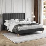 Zoophyter Upholstered Platform Bed Frame Queen Size with Headboard,Strong Wooden Slats Support No Box Spring Needed Easy Assembly Black