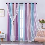 XiDi Curtains for Girls Bedroom Kids Room Unicorn Princess Theme Home Decor 84 inches Length Pink/Purple, W34 X L84 2 Panels