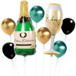 Rozi Decoration Champagne Bottle Cheers Glass & Chrome Balloon Combo Kit for Birthday Decoration Wedding Anniversary, Graduation Party Decors, Retirement, Achievement Party Decor Pack of 8