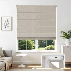 Joydeco Blackout Cordless Roman Shades No Drill, 72" W × 72" H, Linen
