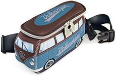 BRISA VW Collection - Volkswagen Neoprene Hip Bag Belly Bag Money Belt Crossbody Bag for Outdoor and Travel in T1 Bus Campervan Design (Petrol/Brown)