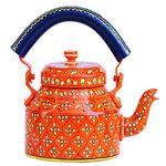 iHandikart Hand Painted Designer Aluminium Kettle for Tea/Coffee, Home Décor& Gift Purpose. Capacity 1 L, Size 8.5"x5.5"x8.5"(IHK5076)