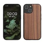 kwmobile Real Wood Case Compatible with iPhone 15 Case - Hard Wooden Cover w/TPU Bumper - Dark Brown