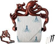 Decorative Cast Iron Octopus Toilet Paper Roll Holder – Wall Mounted Octopus Decor for Bathroom – Kraken, Nautical Bathroom Accessory – Easy to Install w/Included Screws and Anchors - Copper & Black