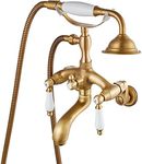 gotonovo Antique brass Clawfoot Bathtub Faucet Wall Mount Hand Held Shower Faucet Set Double Lever Handle with 6 Inch Center with Adapter Adjustable Swing Arms