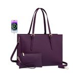 LOVEVOOK Laptop Bag for Women, Fashion Computer Tote Bag Large Capacity Handbag, Leather Shoulder Bag Purse Set, Professional Business Work Briefcase for Office Lady, 2PCs, 15.6-Inch, Deep Plum