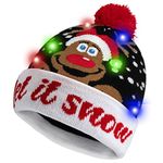 HOTUVEP Light Up Christmas Hat, LED Christmas Cap with Replaceable Battery, Glow In The Dark Xmas Beanie Knitted Hat with 6 Colorful Lights, Unisex Santa Hat for Kids Adults Christmas Party Costume