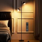 Joyly Home - Modern LED Floor Lamp 20W, 2 Rotatable LED Light with Remote, Adjustable Color Temperature & Dimmable Features, Standing Lamp with Timing for Living Room, Bedroom, Office（Black）