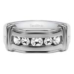 TwoBirch Sterling Silver Men's Ring with Ribbed Shank Design With Brilliant Moissanite(1Ct.), Metal gemstone, Moissanite