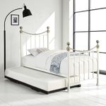 OAT Home Hampstead Victorian Single Metal Bed Frame with Guest Trundle in White/Black with Polished Antique Brass Detail (White)