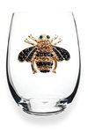 THE QUEENS' JEWELS - Bee Stemless Wine Glass, 21 oz. – Jeweled Eye-Catching Bumble Bee - Hand-Decorated Glassware – Not Painted – Dazzling and Unique