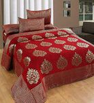 Fresh From Loom Chenille Velvet 500 TC Double Bed King Size Bedsheet with 2 Pillow Covers (Red, 90x100 Inch)