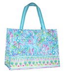 Lilly Pulitzer XL Market Shopper Bag, Oversize Reusable Grocery Tote with Comfortable Shoulder Straps, Aqua La Vista