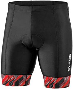 SLS3 Triathlon Shorts Mens - Padded Tri Shorts Mens – Swim, Bike, Run – Duathlon or Triathlon with Pocket (Black/Red Icon, X-Large)