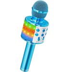 Ankuka Karaoke Wireless Microphone, 4 in 1 Handheld Bluetooth Microphones Speaker Karaoke Machine with Dancing LED Lights, Home KTV Player Compatible with Android & iOS Devices, Blue