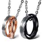 Cupimatch 2 Pieces Couples Necklace with Stainless Steel "I will always be with you" Interlocking Rings Pendant & Chain (I will always be with you) (I Will Always be with You)