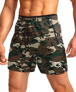 G Gradual Men's Running Shorts with Zipper Pockets Quick Dry Gym Athletic Workout 5" Shorts for Men (Green camo, Medium)