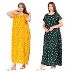 Homezilla Women's Cotton Regular Nighty Rajasthani Nighty Rajasthani Gown Jaipuri Nighty Jaipuri Gown Maxi Gown (Pack of 2 pcs)-Free Size Yellow-Green