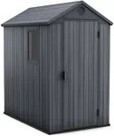 Keter Darwin 4 x 6 Foot Spacious Heavy Duty Storage Shed for Organizing Garden Accessories and Outdoor Tools with Lockable Door and High Ceiling, Gray