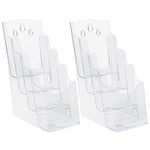 Belle Vous 2 Pack of Clear Acrylic Plastic Brochure Holder - 4Tier Counter/Desktop & Wall Mounted Portrait Display Stand - Trifold Literature Booklet, Leaflet, Menu, Flyer, Magazine & Pamphlet Holders