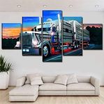 TRERE 5 Piece Canvas Art Semi Trailer Long Haul Trucking Truck 5 Panel Wall Art Pictures For Bedroom Wall Decoration Modern Art Wall Decor For Living Room Framed And Ready To Hang